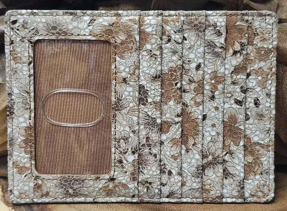 Hobo International Euro Slide Leather Card Passport Wallet Sepia Bloom Print